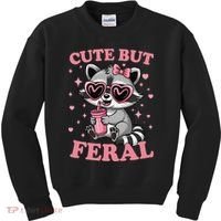 Cute But Feral Funny Racoon With Glasses Gift Kids Sweatshirt thumb 0
