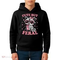 Cute But Feral Funny Racoon With Glasses Gift Kids Hoodie thumb 4