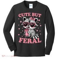 Cute But Feral Funny Racoon With Glasses Gift Kids Long Sleeve Shirt thumb 0