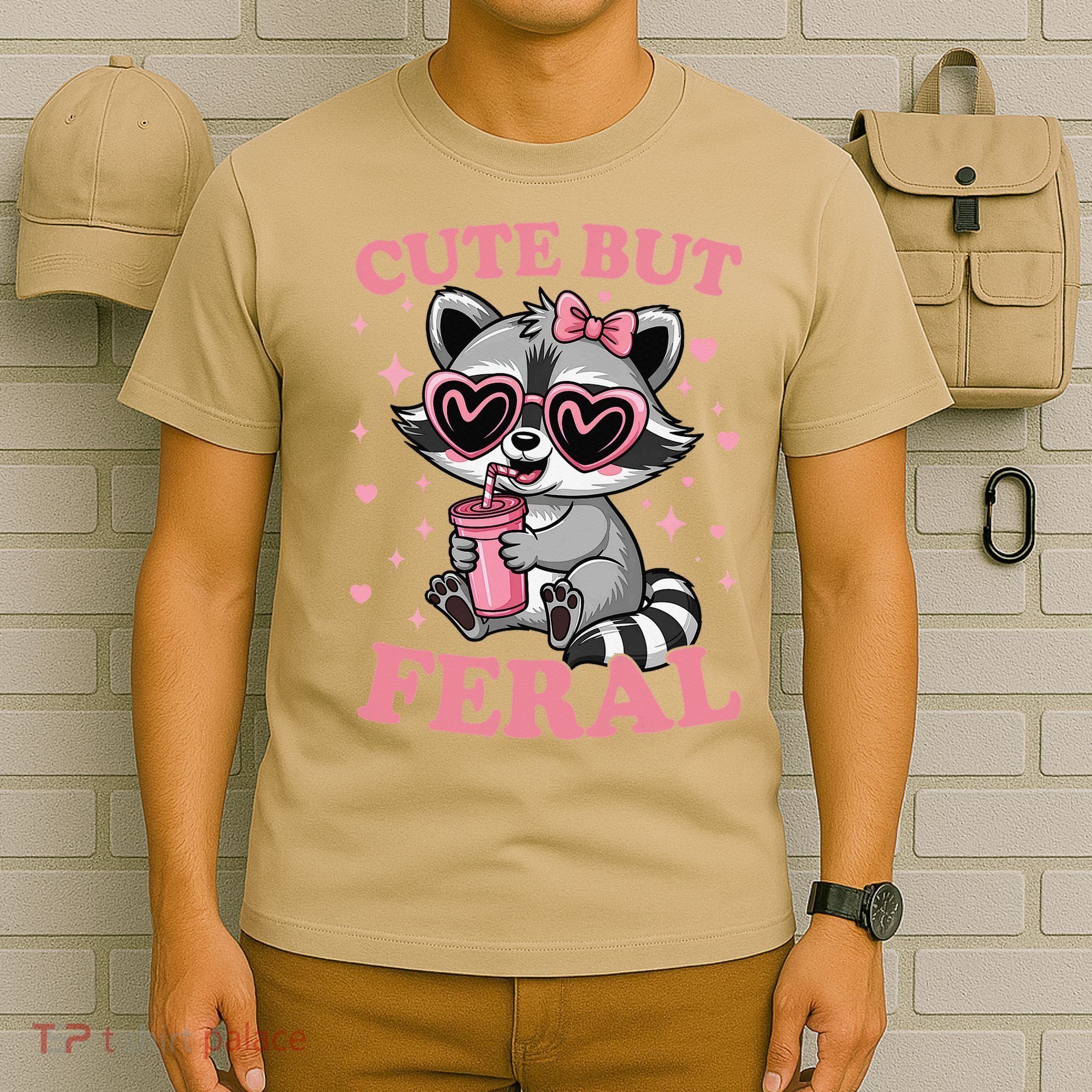 Cute But Feral Funny Racoon With Glasses Gift T-Shirt