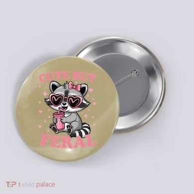 Cute But Feral Funny Racoon With Glasses Gift Button