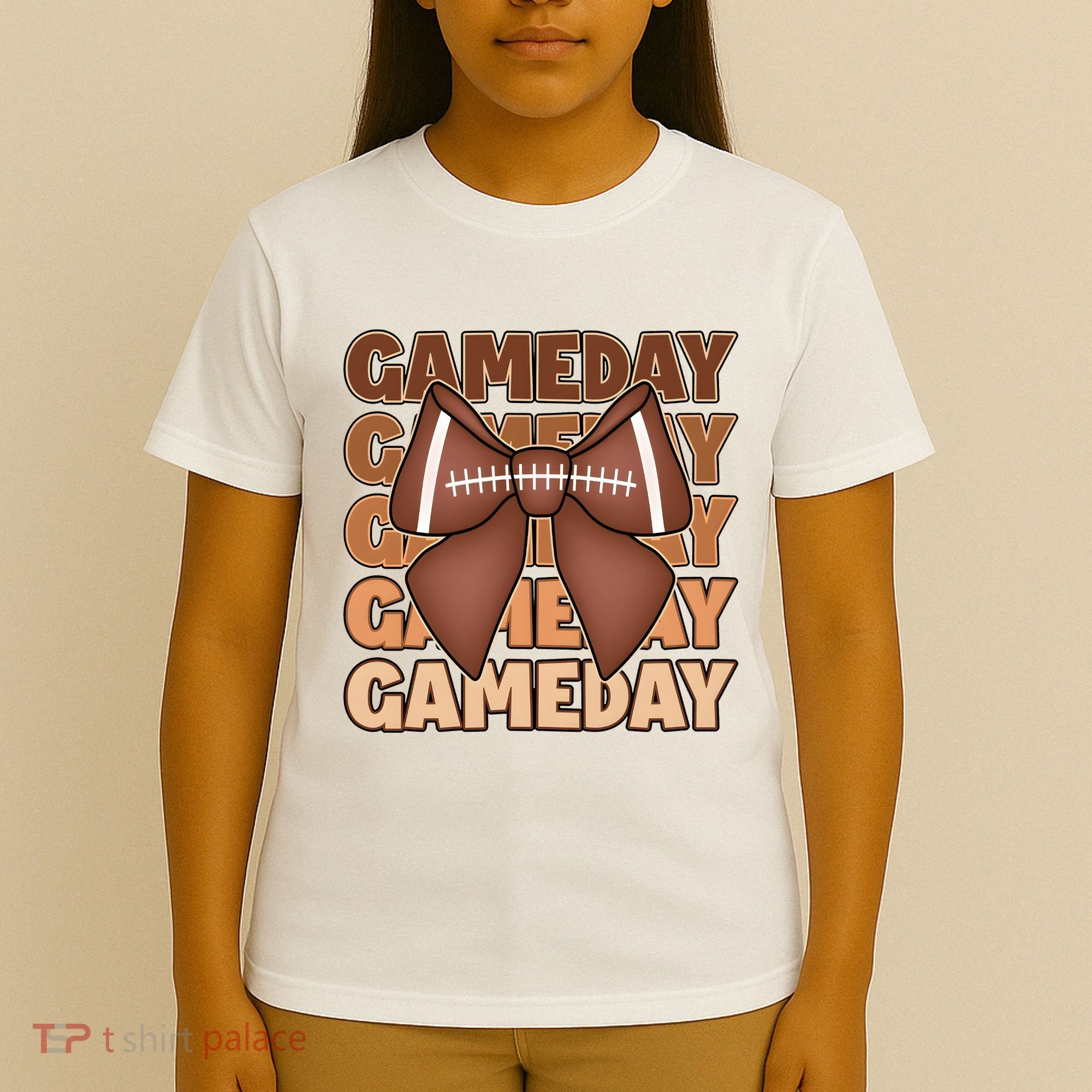Coqutte Bow Football Game Day T-Shirt