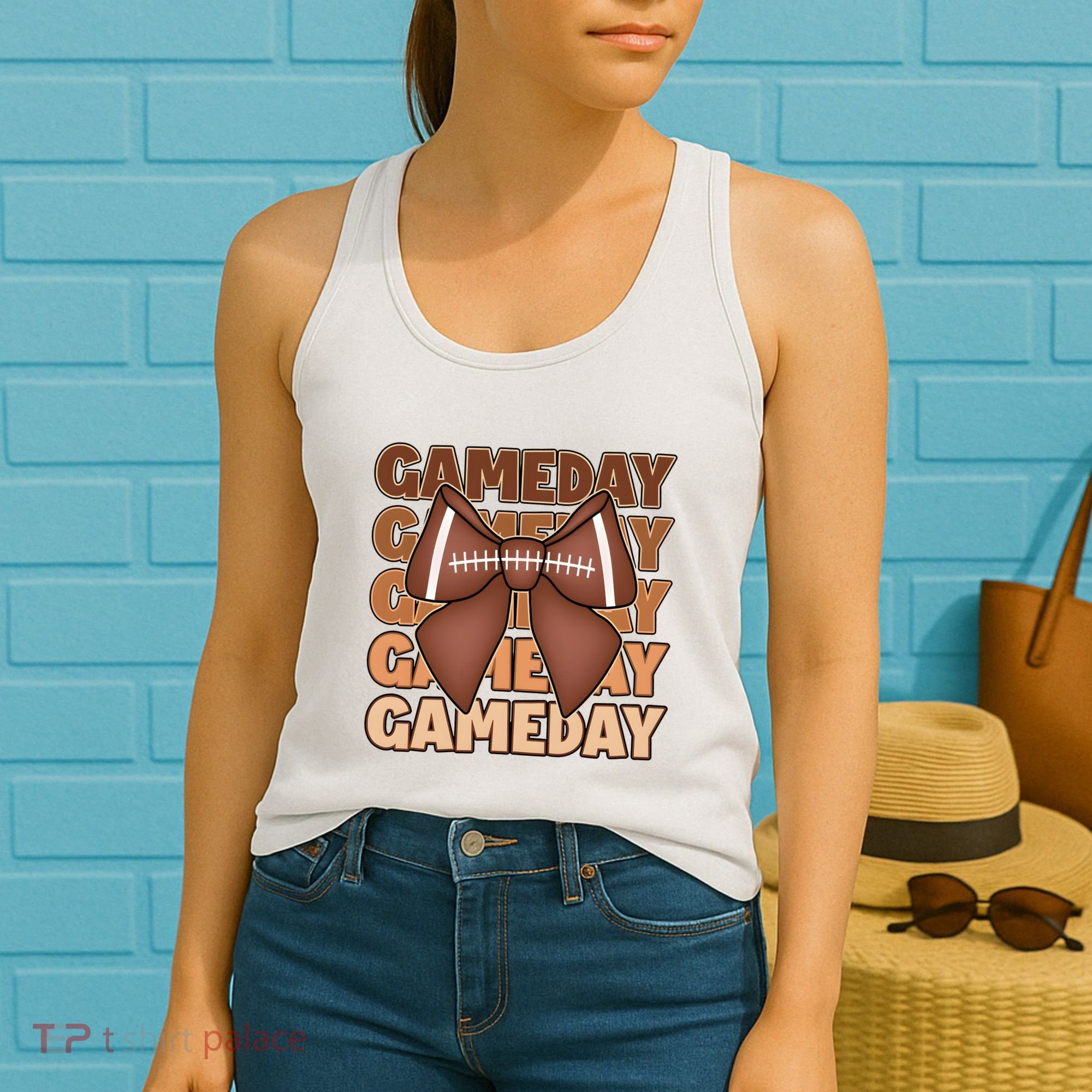 Coqutte Bow Football Game Day Women's Tank Top