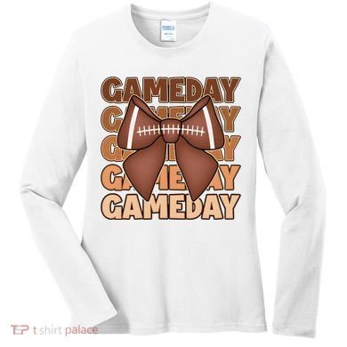 Coqutte Bow Football Game Day Women's Long Sleeve Shirt