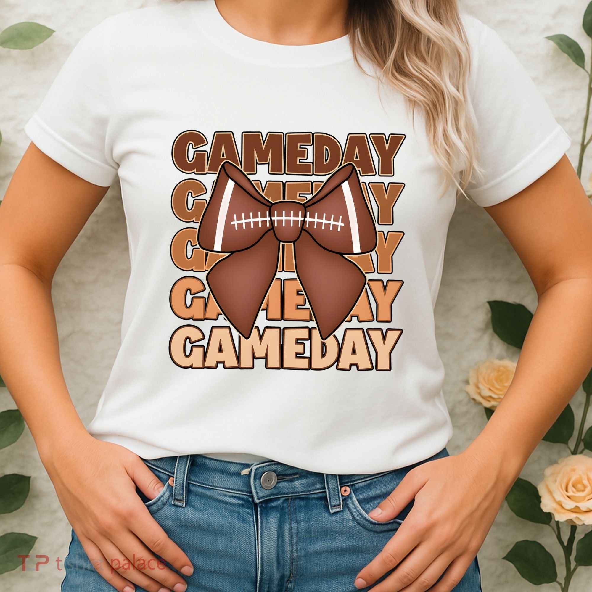 Coqutte Bow Football Game Day Women's T-Shirt