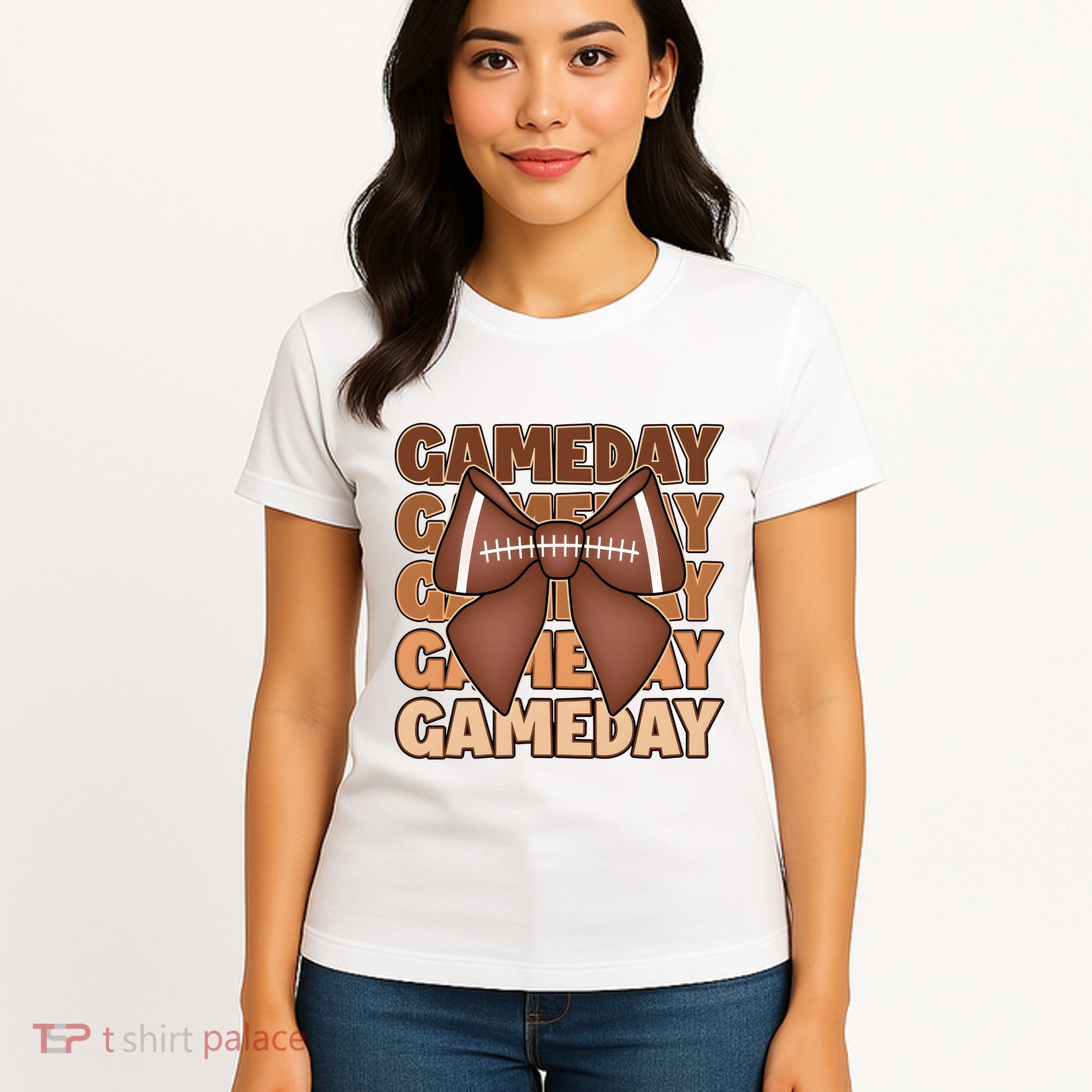 Coqutte Bow Football Game Day Women's T-Shirt
