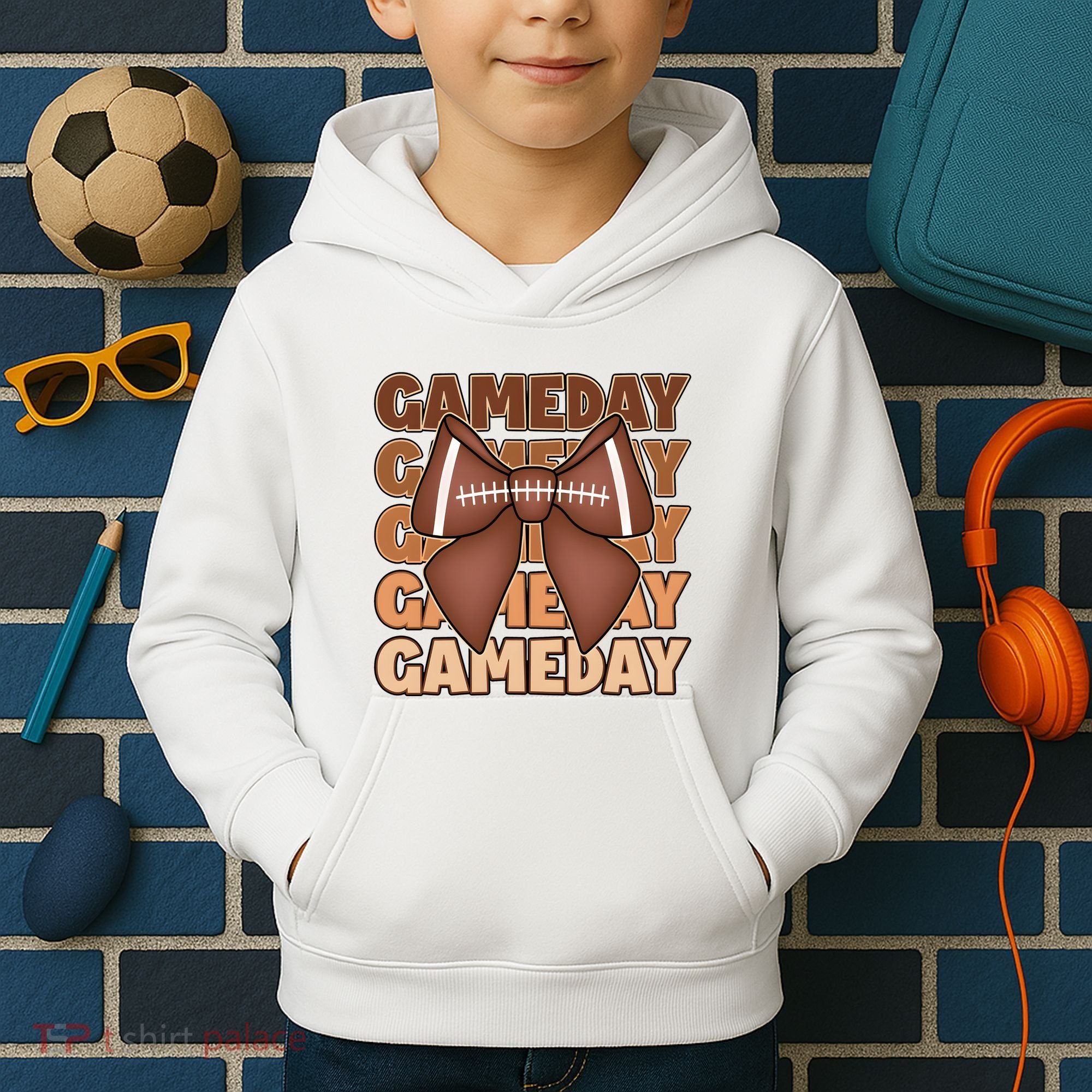 Coqutte Bow Football Game Day Kids Hoodie