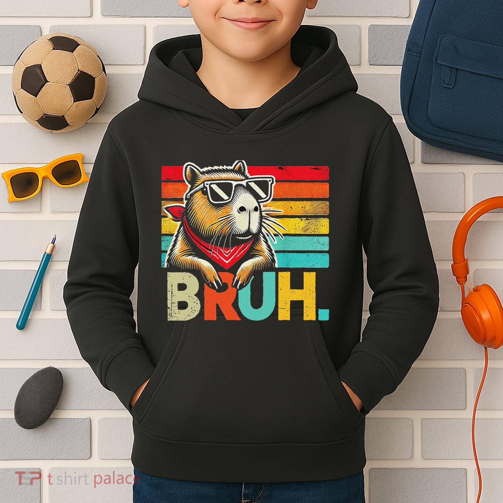 Capybara Bruh Funny Graphic Funny Capybara Kids Hoodie