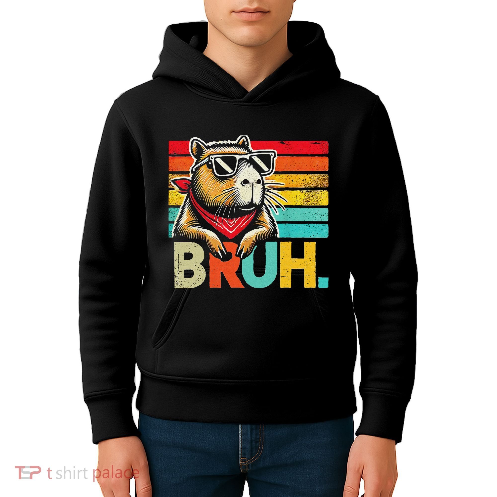Capybara Bruh Funny Graphic Funny Capybara Kids Hoodie