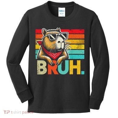 Capybara Bruh Funny Graphic Funny Capybara Kids Long Sleeve Shirt