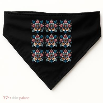 Cute Boho Floral Grid Stylized Flower Graphic USA-Made Doggie Bandana