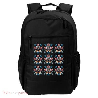 Cute Boho Floral Grid Stylized Flower Graphic Backpack