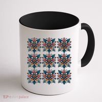 Cute Boho Floral Grid Stylized Flower Graphic Coffee Mug thumb 1
