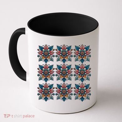 Cute Boho Floral Grid Stylized Flower Graphic Coffee Mug