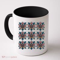 Cute Boho Floral Grid Stylized Flower Graphic Coffee Mug thumb 0