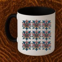 Cute Boho Floral Grid Stylized Flower Graphic Coffee Mug thumb 2