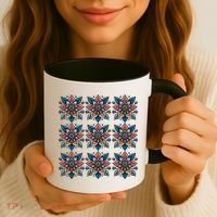 Cute Boho Floral Grid Stylized Flower Graphic Coffee Mug thumb 3
