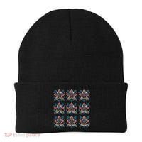 Cute Boho Floral Grid Stylized Flower Graphic Beanie thumb 0