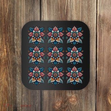 Cute Boho Floral Grid Stylized Flower Graphic Coaster