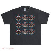 Cute Boho Floral Grid Stylized Flower Graphic Urban Oversized Heavyweight T-Shirt thumb 0
