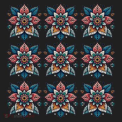 Cute Boho Floral Grid Stylized Flower Graphic Urban Oversized Heavyweight T-Shirt