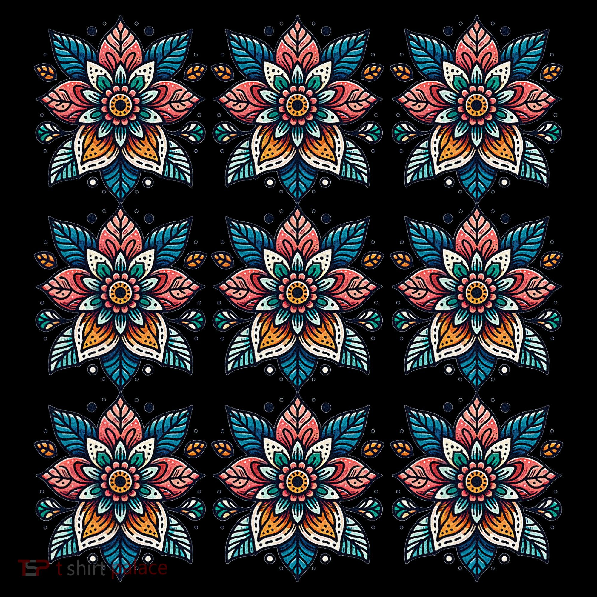 Cute Boho Floral Grid Stylized Flower Graphic Ornament