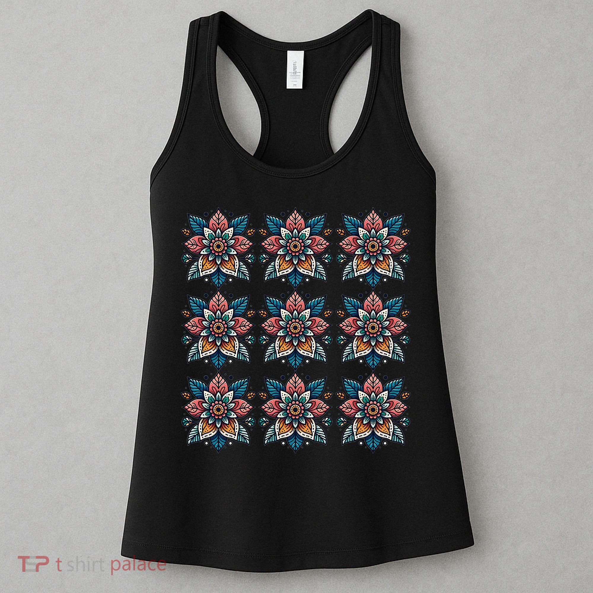 Cute Boho Floral Grid Stylized Flower Graphic Women's Tank Top