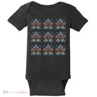 Cute Boho Floral Grid Stylized Flower Graphic Baby Bodysuit thumb 0