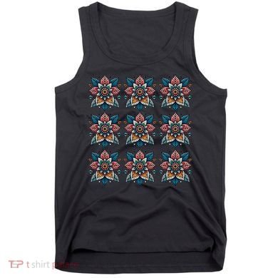 Cute Boho Floral Grid Stylized Flower Graphic Tank Top