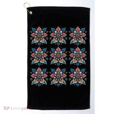 Cute Boho Floral Grid Stylized Flower Graphic Golf Towel
