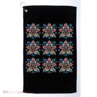 Cute Boho Floral Grid Stylized Flower Graphic Golf Towel thumb 0