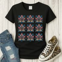 Cute Boho Floral Grid Stylized Flower Graphic Women's T-Shirt thumb 3