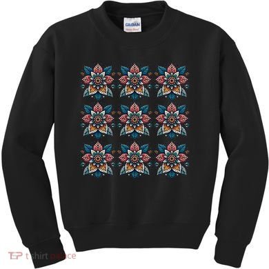 Cute Boho Floral Grid Stylized Flower Graphic Kids Sweatshirt