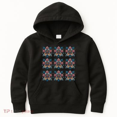 Cute Boho Floral Grid Stylized Flower Graphic Kids Hoodie