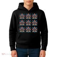 Cute Boho Floral Grid Stylized Flower Graphic Kids Hoodie thumb 4