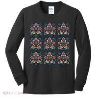 Cute Boho Floral Grid Stylized Flower Graphic Kids Long Sleeve Shirt thumb 0