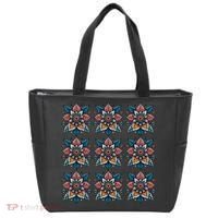 Cute Boho Floral Grid Stylized Flower Graphic Tote Bag thumb 0