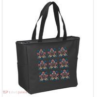 Cute Boho Floral Grid Stylized Flower Graphic Tote Bag thumb 2