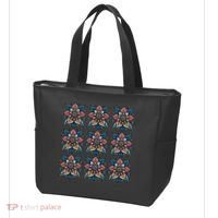 Cute Boho Floral Grid Stylized Flower Graphic Tote Bag thumb 3