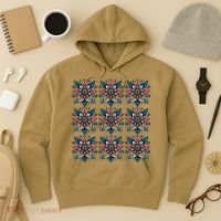 Cute Boho Floral Grid Stylized Flower Graphic Hoodie thumb 3