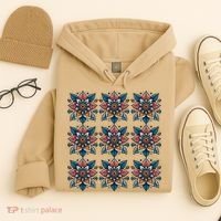 Cute Boho Floral Grid Stylized Flower Graphic Hoodie thumb 4