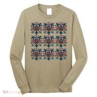 Cute Boho Floral Grid Stylized Flower Graphic Long Sleeve Shirt thumb 0