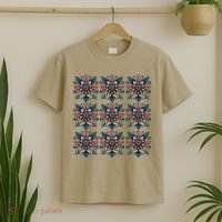 Cute Boho Floral Grid Stylized Flower Graphic T-Shirt thumb 2
