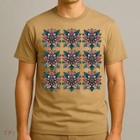Cute Boho Floral Grid Stylized Flower Graphic T-Shirt thumb 3