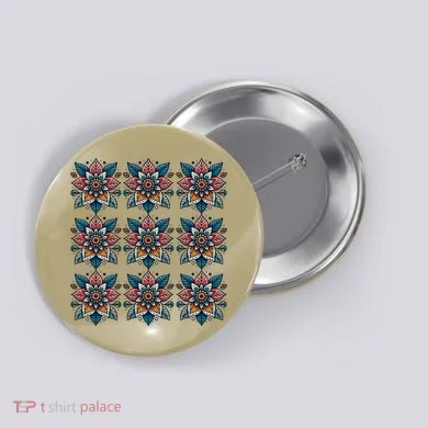 Cute Boho Floral Grid Stylized Flower Graphic Button