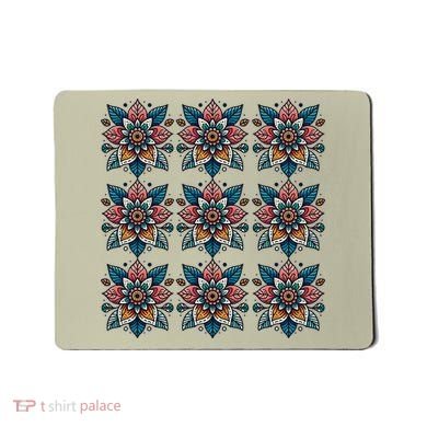 Cute Boho Floral Grid Stylized Flower Graphic Mousepad