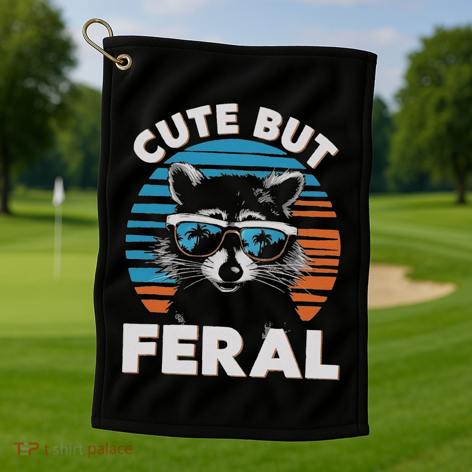Cute But Feral Raccoon In Sunglasses Golf Towel