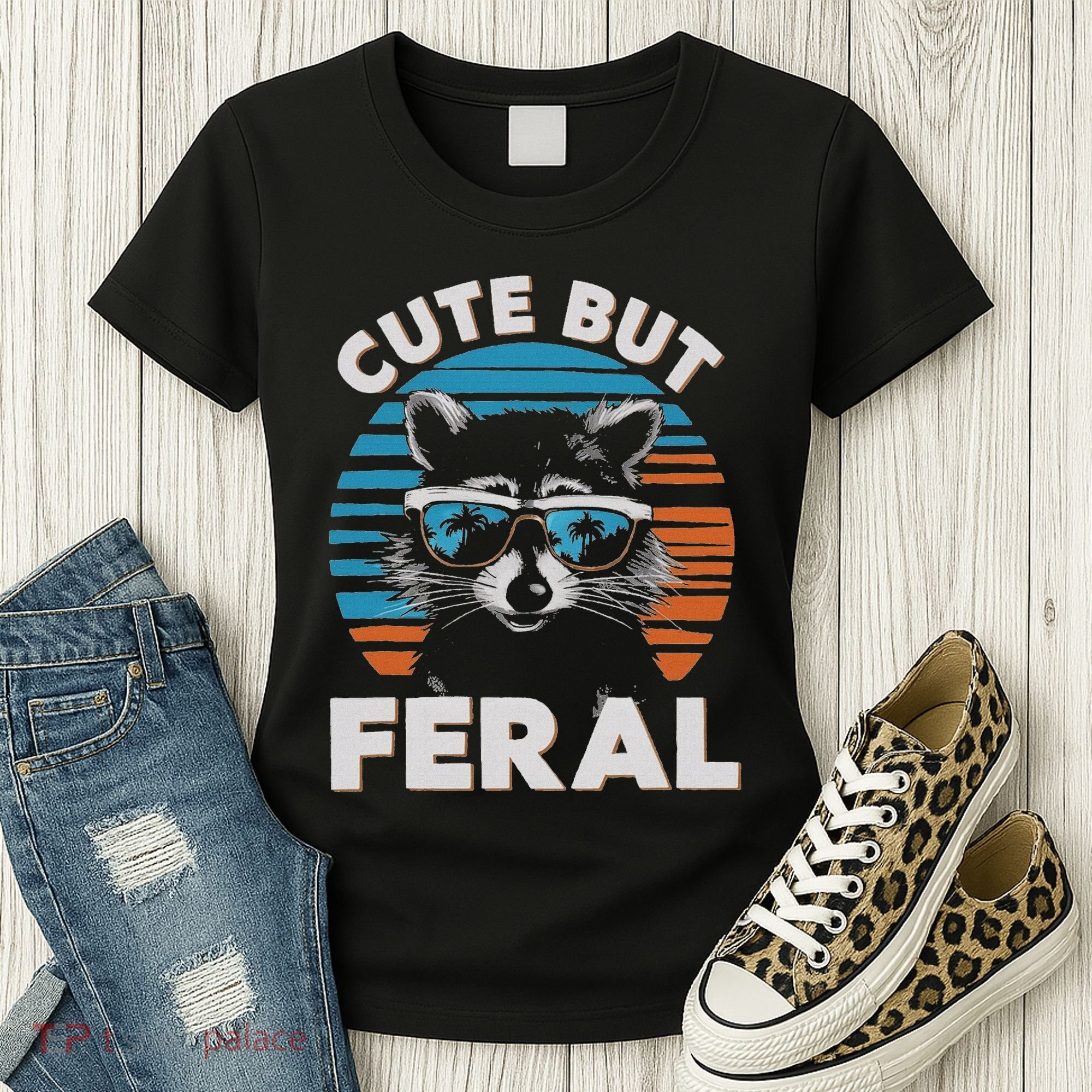Cute But Feral Raccoon In Sunglasses Women's T-Shirt