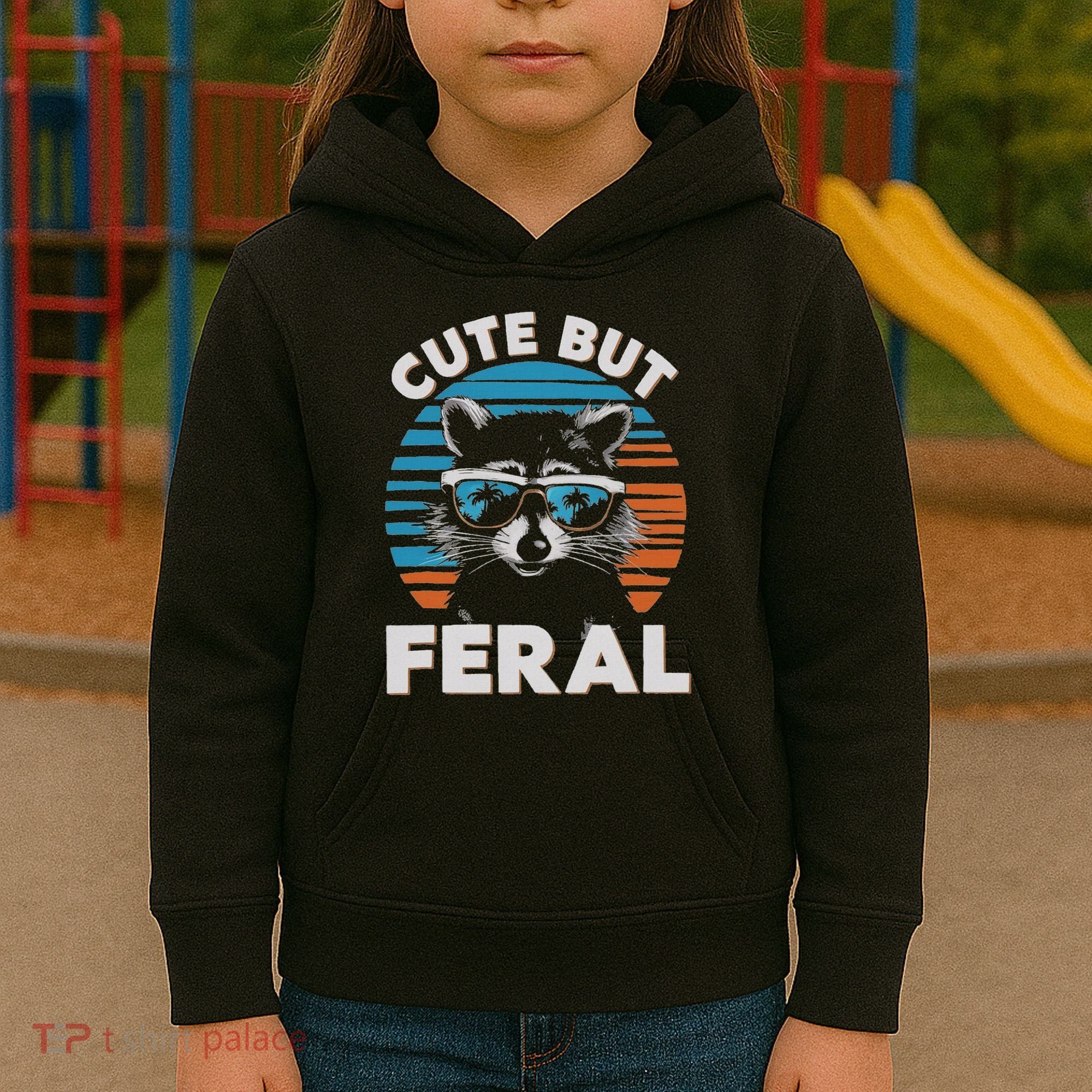 Cute But Feral Raccoon In Sunglasses Kids Hoodie