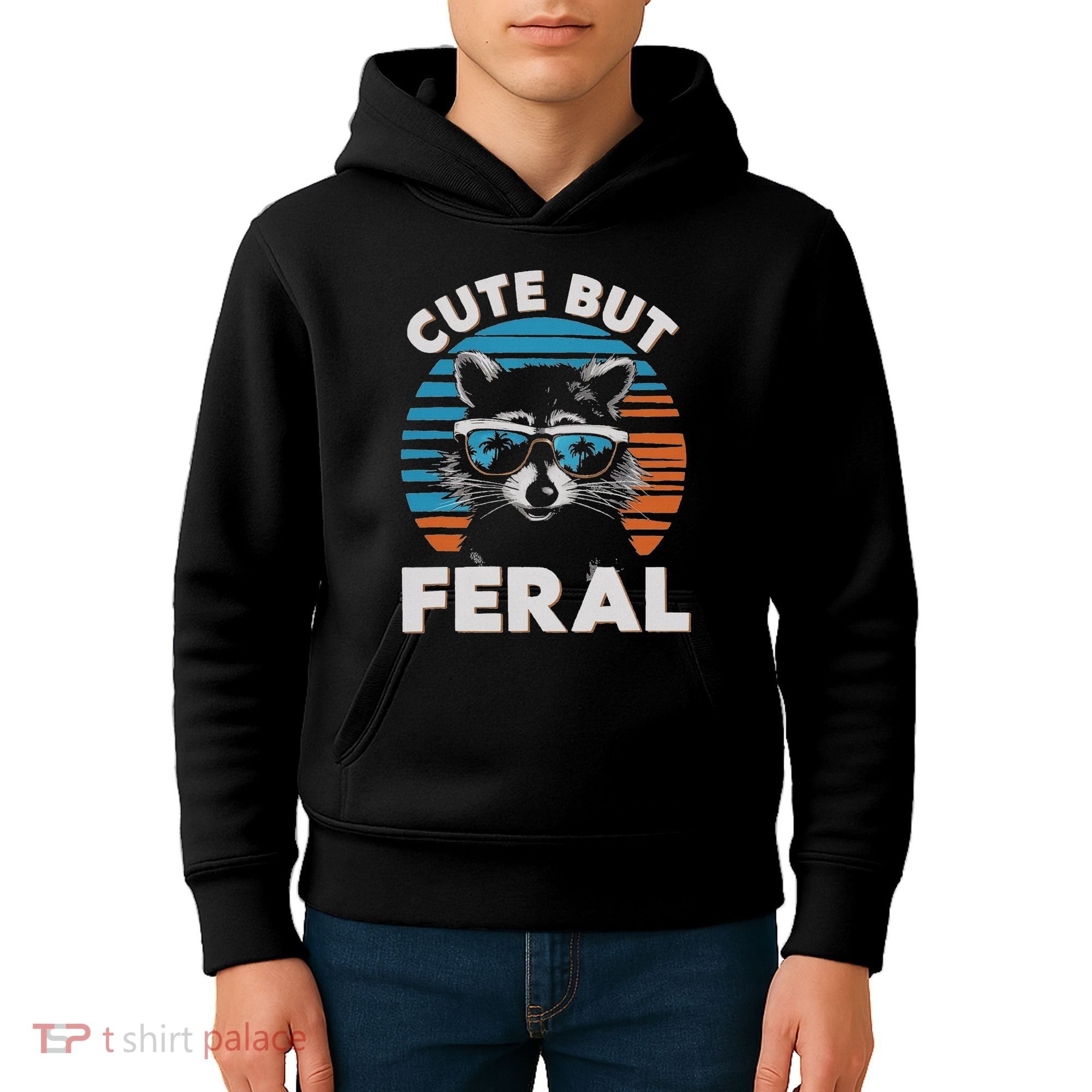 Cute But Feral Raccoon In Sunglasses Kids Hoodie